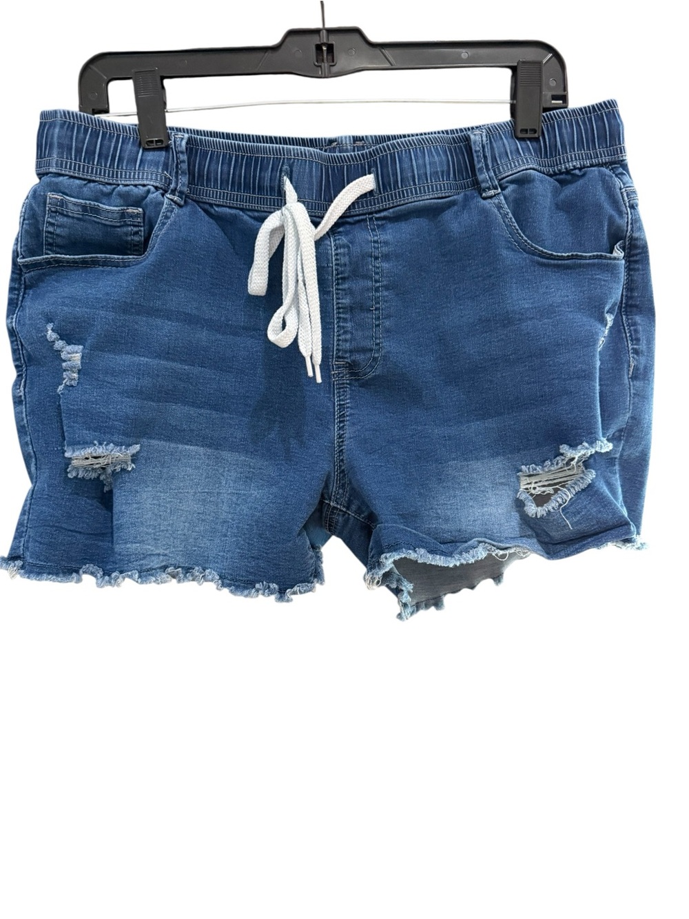 Jeans Distressed Pull On Denim Shorts Drawstring Elastic Waist 2XL